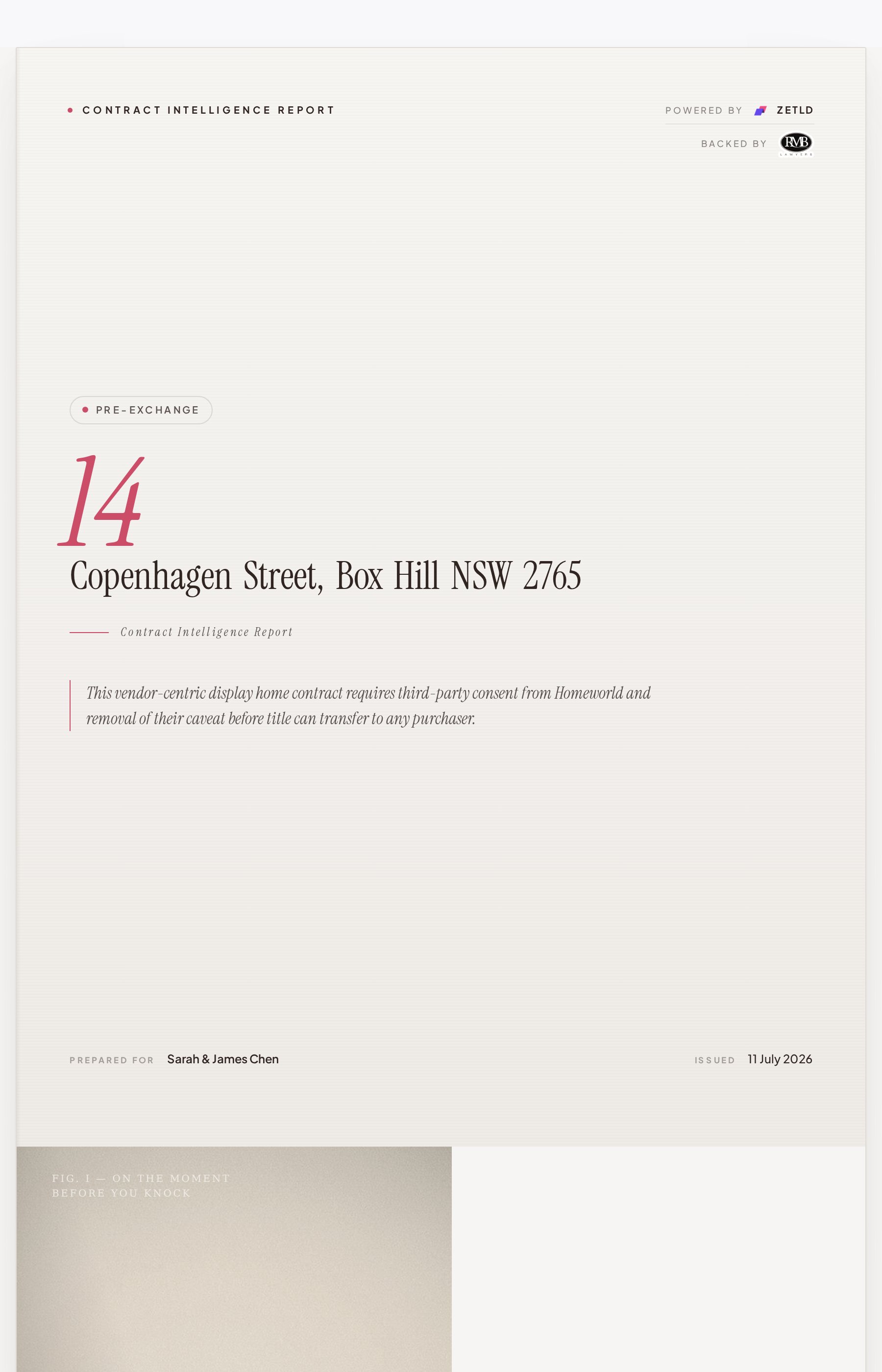 Sample Contract Intelligence Report — 14 Copenhagen Street, Box Hill NSW